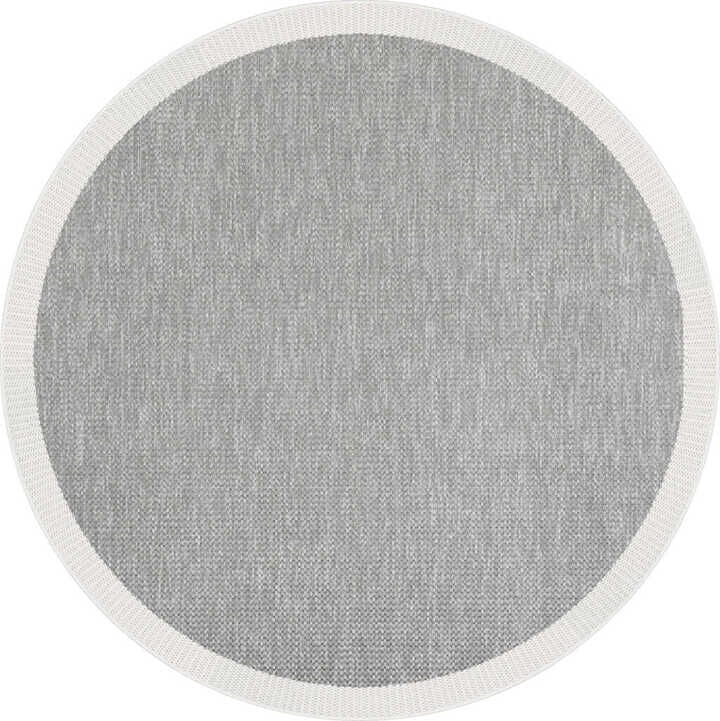 Agra Ar05 Sisal Hav Toz Vermez Kolay Silinebilir Yuvarlak Sisal Halı Antre Balkon Mutfak Silinebilir Sisal Kilim  Beyaz Çerçeveli Gri Sisal Halı