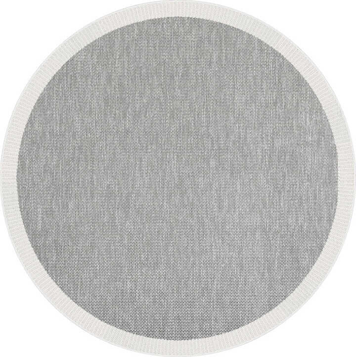 Agra Ar05 Sisal Hav Toz Vermez Kolay Silinebilir Yuvarlak Sisal Halı Antre Balkon Mutfak Silinebilir Sisal Kilim  Beyaz Çerçeveli Gri Sisal Halı