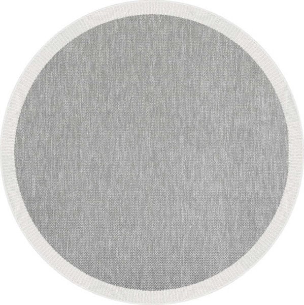 Agra Ar05 Sisal Hav Toz Vermez Kolay Silinebilir Yuvarlak Sisal Halı Antre Balkon Mutfak Silinebilir Sisal Kilim  Beyaz Çerçeveli Gri Sisal Halı