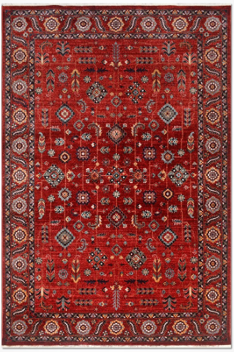 Crea Halı Özerk 02 Kırmızı Çiçek Desenli Vintage Halı Dekoratif Klasik Halı