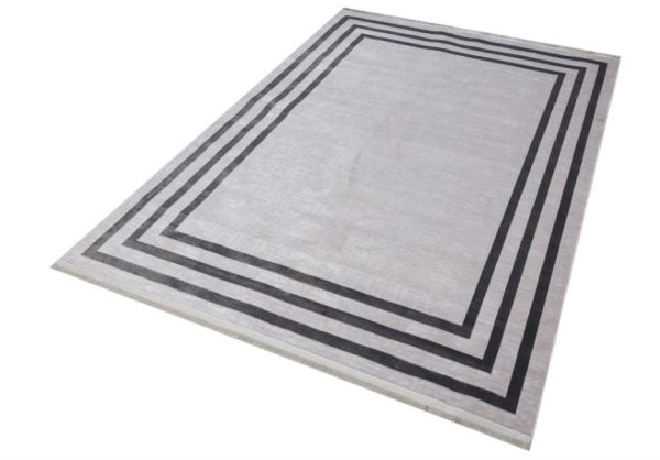 Art Bambu Saten Gri Çerçeve Desenli Makinede Yıkanabilir Dokuma Halı Çerçeveli Modern Dokuma Halı