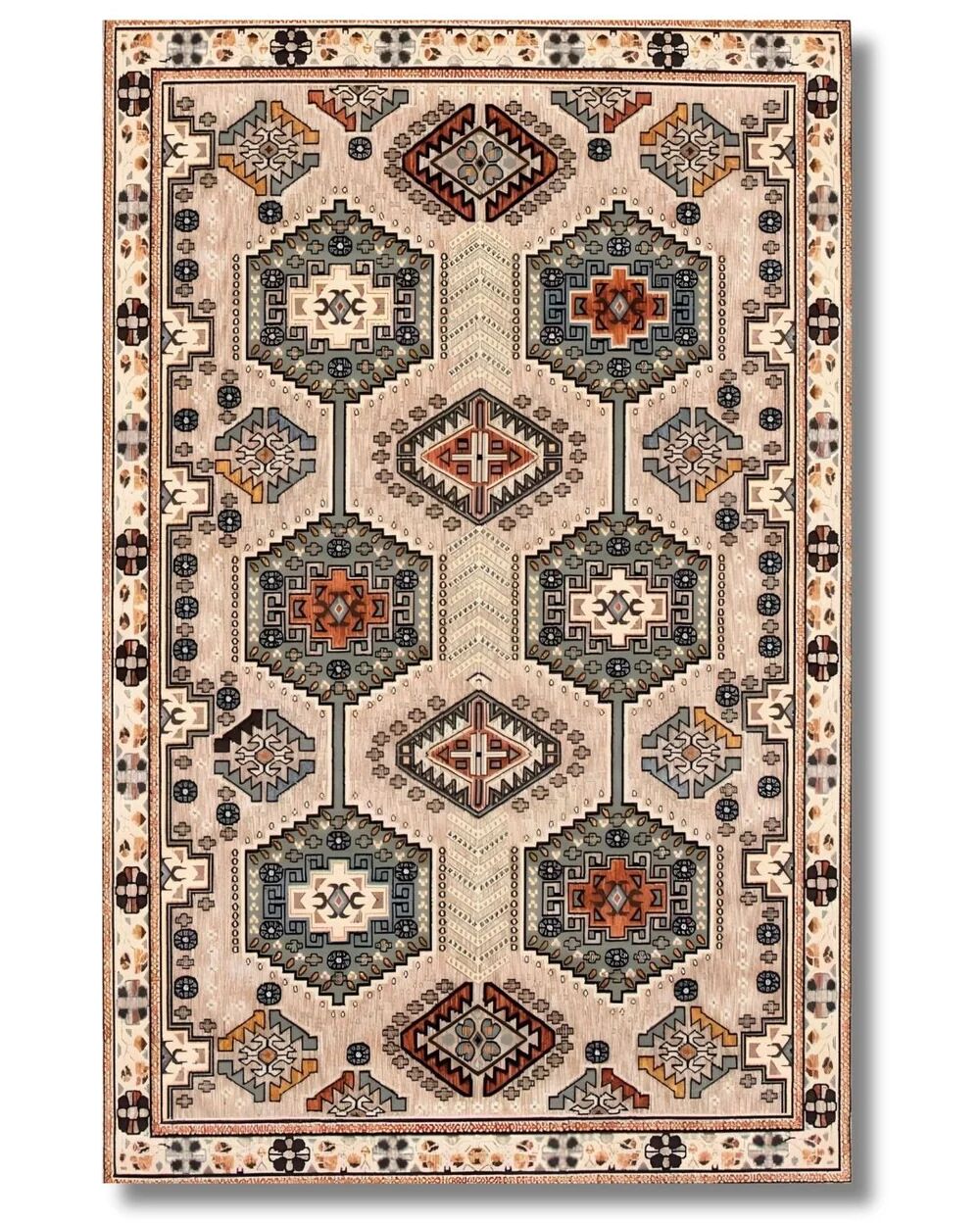 Drom Pamuk Dokuma Taban Makinede Yıkanabilen Vintage Kilim Kaymaz Şönil Retro Bohem Halı