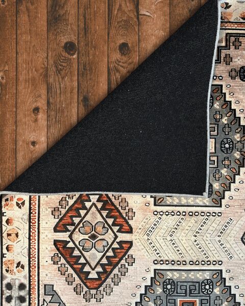 Drom Pamuk Dokuma Taban Makinede Yıkanabilen Vintage Kilim Kaymaz Şönil Retro Bohem Halı