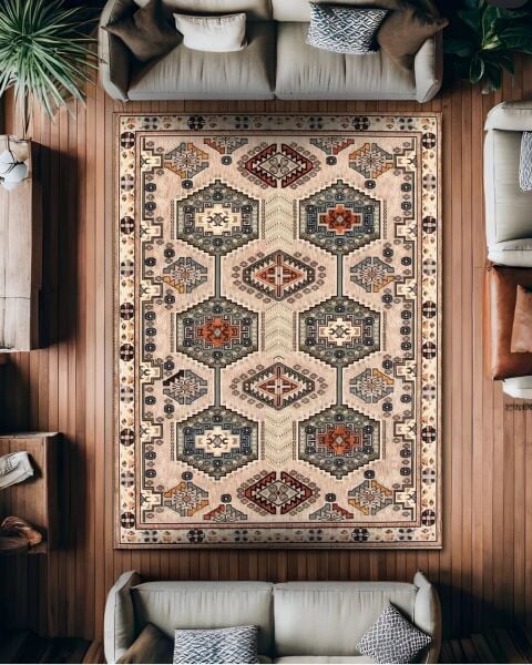 Drom Pamuk Dokuma Taban Makinede Yıkanabilen Vintage Kilim Kaymaz Şönil Retro Bohem Halı
