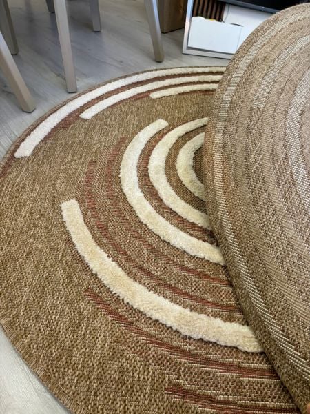 Seyran Halı Marakeş 675 Taba İskandinav Kabartmalı Modern Yuvarlak Dokuma Halı