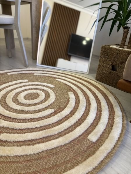 Seyran Halı Marakeş 675 Taba İskandinav Kabartmalı Modern Yuvarlak Dokuma Halı