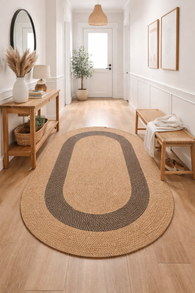 Salda JUT08 Hasır Çift Taraflı Yıkanabilir Jüt Kilim Mutfak Banyo Koridor Halısı Oval Jüt Halı