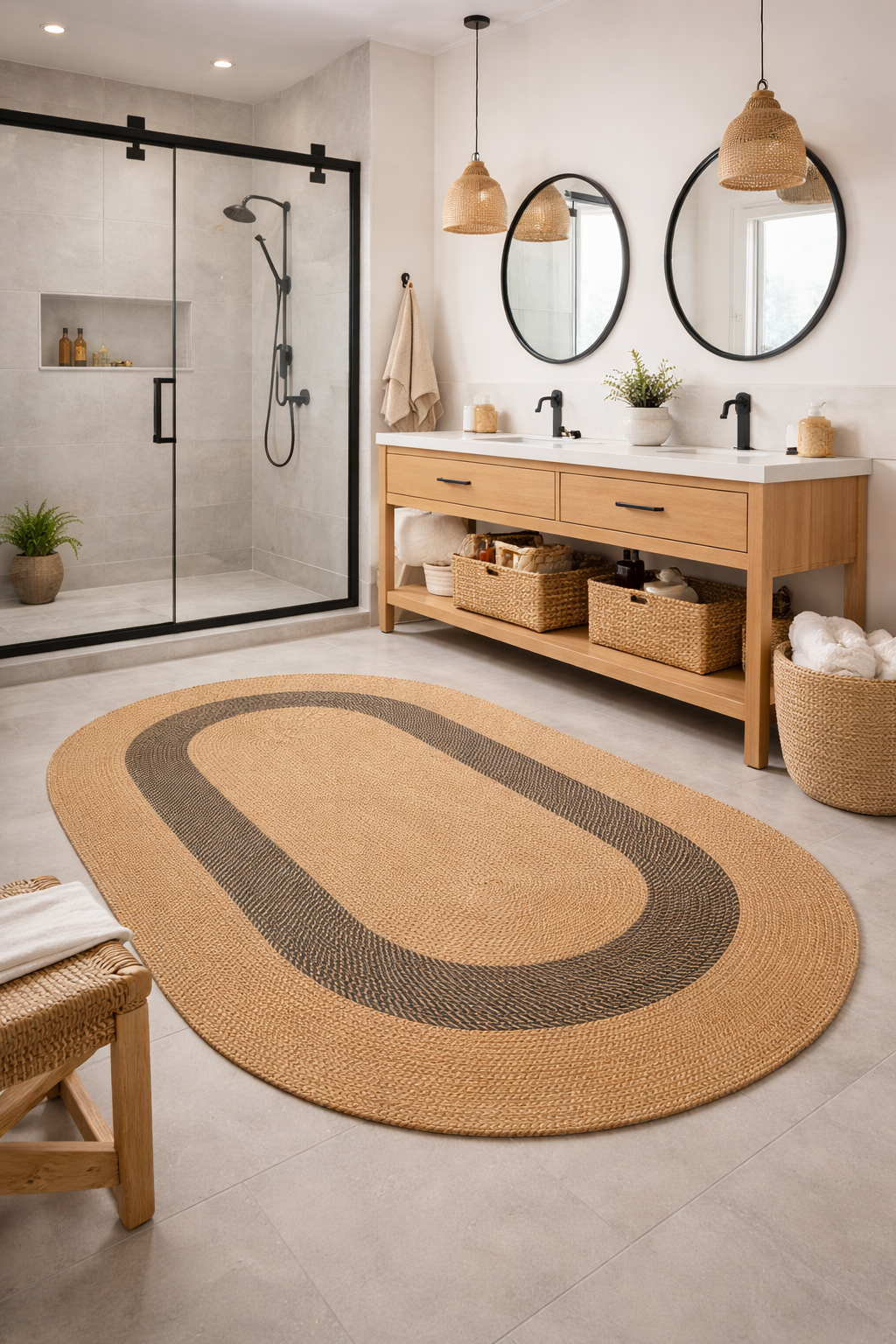 Salda JUT08 Hasır Çift Taraflı Yıkanabilir Jüt Kilim Mutfak Banyo Koridor Halısı Oval Jüt Halı