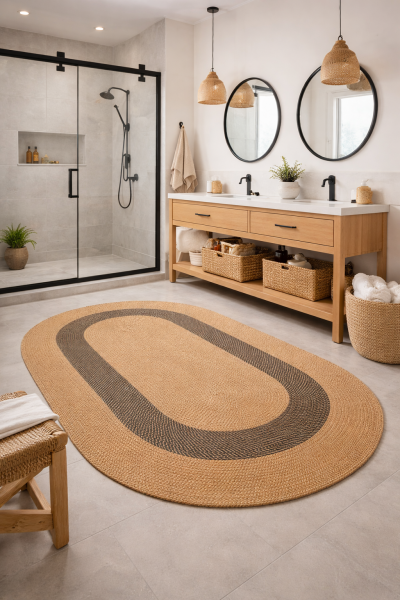 Salda JUT08 Hasır Çift Taraflı Yıkanabilir Jüt Kilim Mutfak Banyo Koridor Halısı Oval Jüt Halı