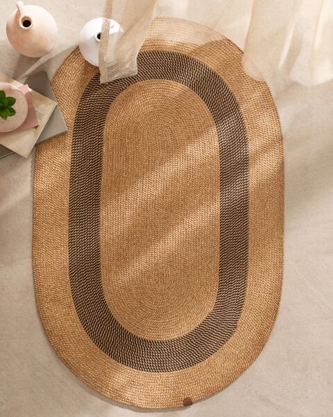 Salda JUT08 Hasır Çift Taraflı Yıkanabilir Jüt Kilim Mutfak Banyo Koridor Halısı Oval Jüt Halı