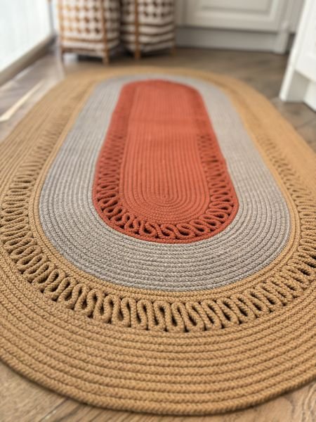 Milda Jüt 12 Hasır Renkli El Örgüsü Çift Taraflı Oval Jüt Kilim