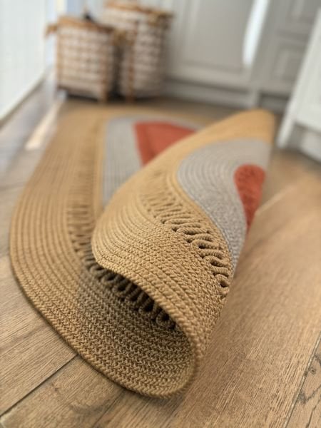 Milda Jüt 12 Hasır Renkli El Örgüsü Çift Taraflı Oval Jüt Kilim