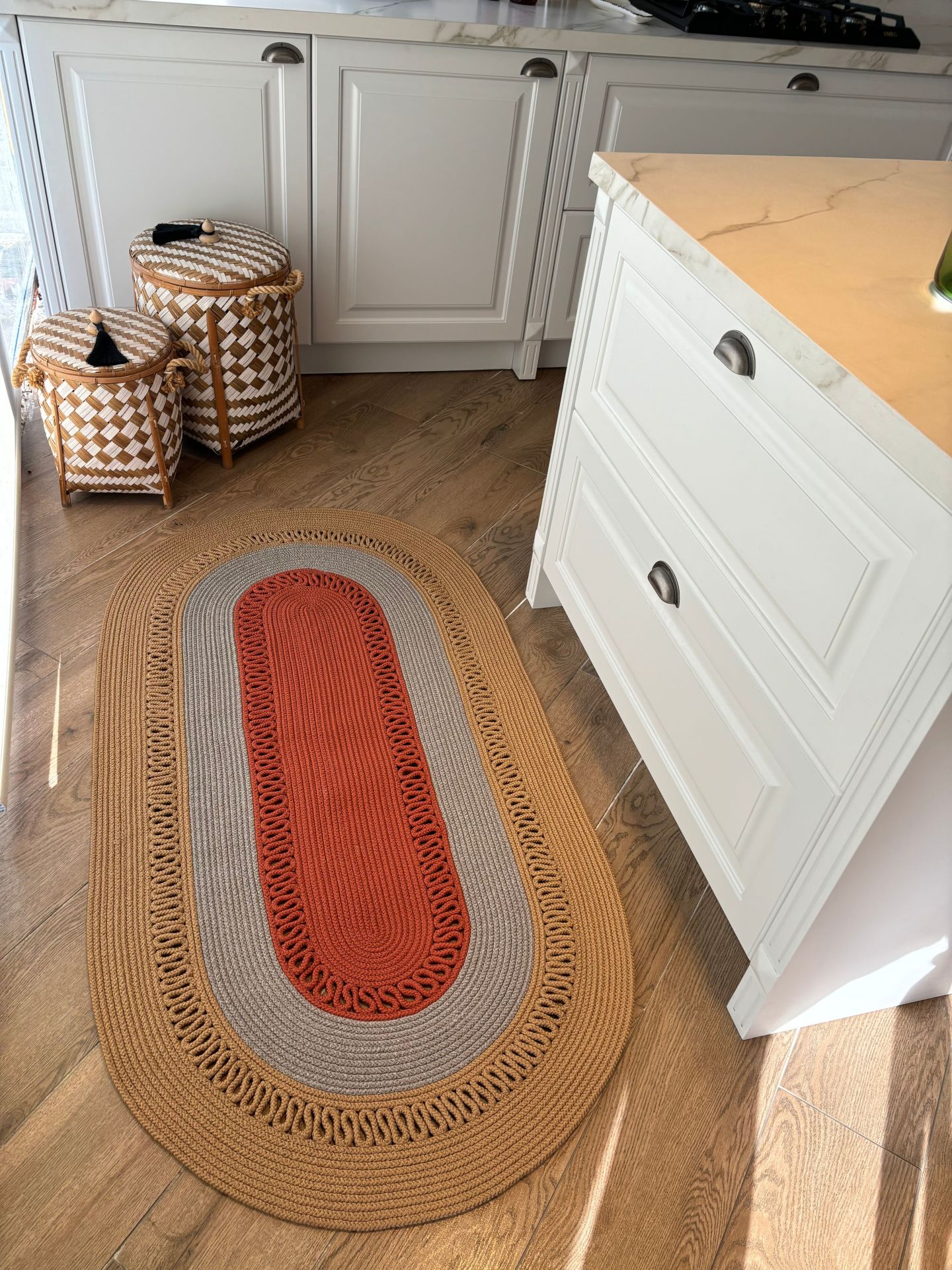 Milda Jüt 12 Hasır Renkli El Örgüsü Çift Taraflı Oval Jüt Kilim