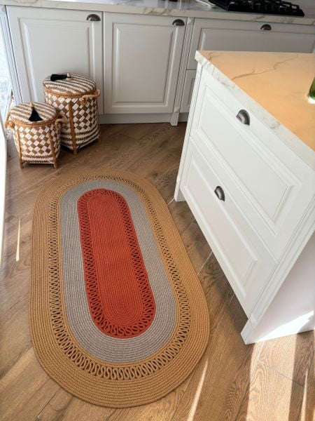 Milda Jüt 12 Hasır Renkli El Örgüsü Çift Taraflı Oval Jüt Kilim