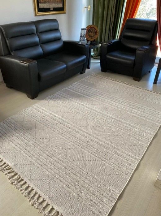 Reform Halı 4804 Meridyen Beyaz Bukle Kabartmalı Örgü Saçaklı Modern Salon Halısı Koridor Hol Halı Yolluk