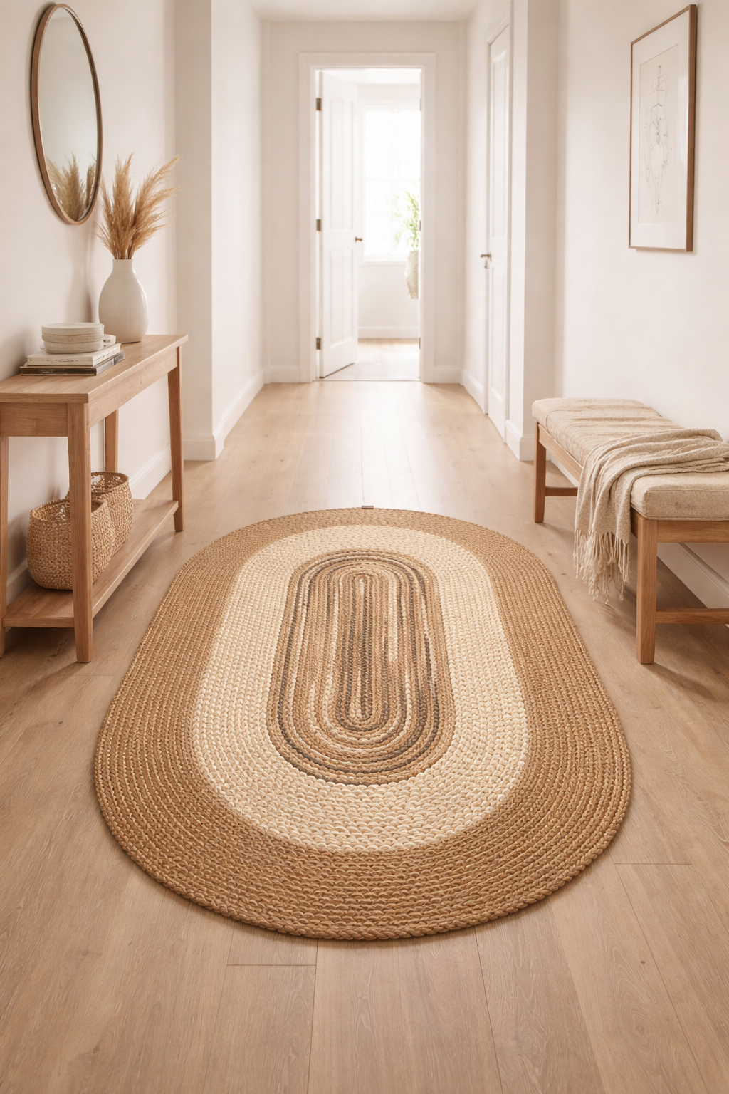 Salda JUT09 Hasır Çift Taraflı Yıkanabilir Jüt Kilim Mutfak Banyo Koridor Halısı Oval Jüt Halı