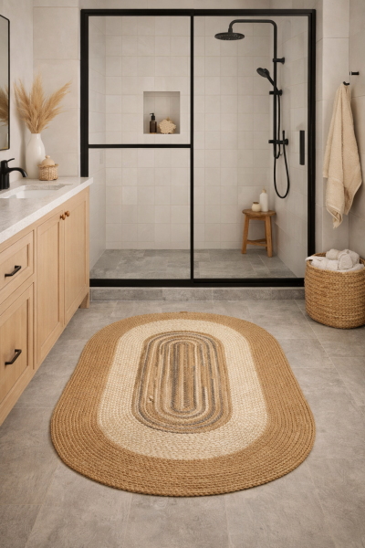 Salda JUT09 Hasır Çift Taraflı Yıkanabilir Jüt Kilim Mutfak Banyo Koridor Halısı Oval Jüt Halı
