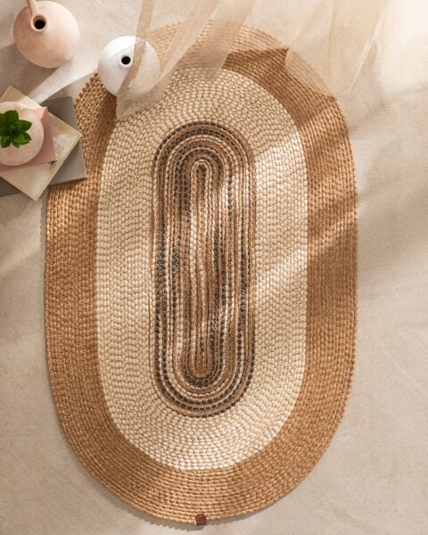 Salda JUT09 Hasır Çift Taraflı Yıkanabilir Jüt Kilim Mutfak Banyo Koridor Halısı Oval Jüt Halı