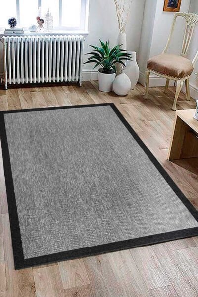 Agra Ar01 Sisal Hav Toz Vermez Kolay Silinebilir Dikdörtgen Sisal Halı Antre Balkon Mutfak Silinebilir Sisal Kilim Siyah Çerçeveli Gri Sisal Halı