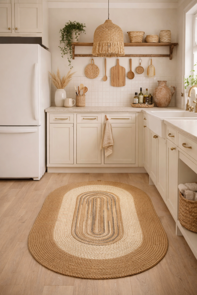 Salda JUT09 Hasır Çift Taraflı Yıkanabilir Jüt Kilim Mutfak Banyo Koridor Halısı Oval Jüt Halı