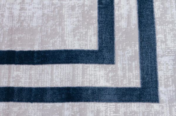 Art Bambu Saten Mavi Çerçeve Desenli Makinede Yıkanabilir Dokuma Halı Çerçeveli Modern Dokuma Halı