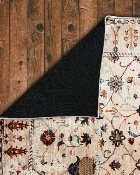 Drom Pamuk Dokuma Taban Makinede Yıkanabilen Kilim Kaymaz Şönil  Vintage Halı Krem Bej Otantik Bohem Retro Halı