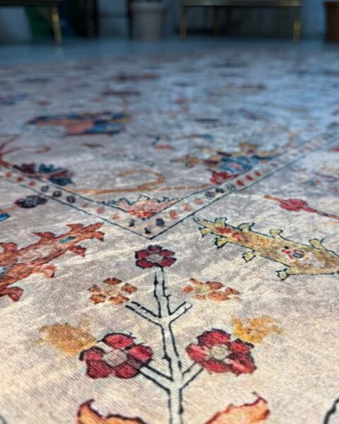 Drom Pamuk Dokuma Taban Makinede Yıkanabilen Kilim Kaymaz Şönil  Vintage Halı Krem Bej Otantik Bohem Retro Halı