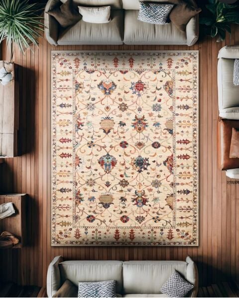Drom Pamuk Dokuma Taban Makinede Yıkanabilen Kilim Kaymaz Şönil  Vintage Halı Krem Bej Otantik Bohem Retro Halı