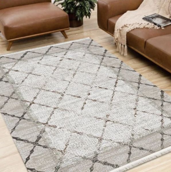 Halımax Dara 117 Yıkanabilir Kaymaz Dokuma Tabanlı Bej Çizgili Modern Halı 120x200