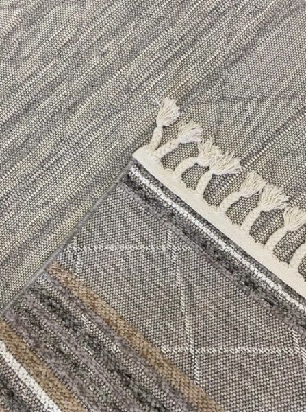 Reform Halı 4805 Meridyen Gri Kahve Bukle Kabartmalı Örgü Saçaklı Modern Salon Halısı Koridor Hol Halı Yolluk