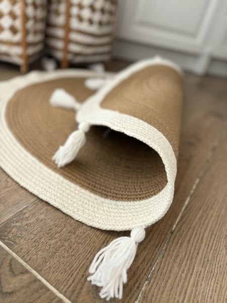 Milda Jüt 13 Hasır El Örgüsü Çift Taraflı Yuvarlak Püsküllü Jüt Kilim