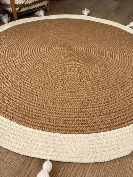 Milda Jüt 13 Hasır El Örgüsü Çift Taraflı Yuvarlak Püsküllü Jüt Kilim