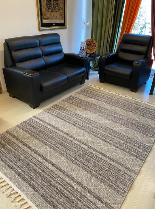 Reform Halı 4806 Meridyen Gri Bukle Kabartmalı Örgü Saçaklı Modern Salon Halısı Koridor Hol Halı Yolluk