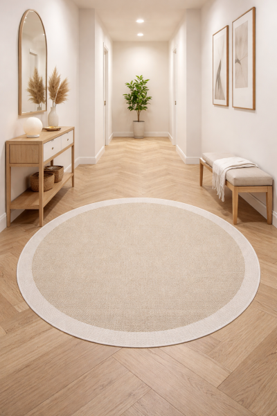 Agra SL01 Sisal Bej Hav Toz Vermez Kolay Temizlenen Yuvarlak Sisal Halı Antre Balkon Mutfak Silinebilir Sisal Kilim