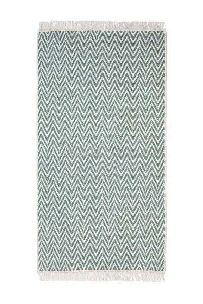 Cotto 80x150cm %100 Pamuk Çift Taraflı Çamaşır Makinesinde Yıkanabilir Saçaklı Kilim Yeşil