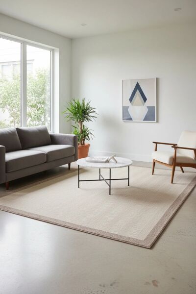 Agra Ar02 Sisal Hav Toz Vermez Kolay Silinebilir Dikdörtgen Sisal Halı Antre Balkon Mutfak Silinebilir Sisal Kilim Vizon Çerçeveli Bej Sisal Halı