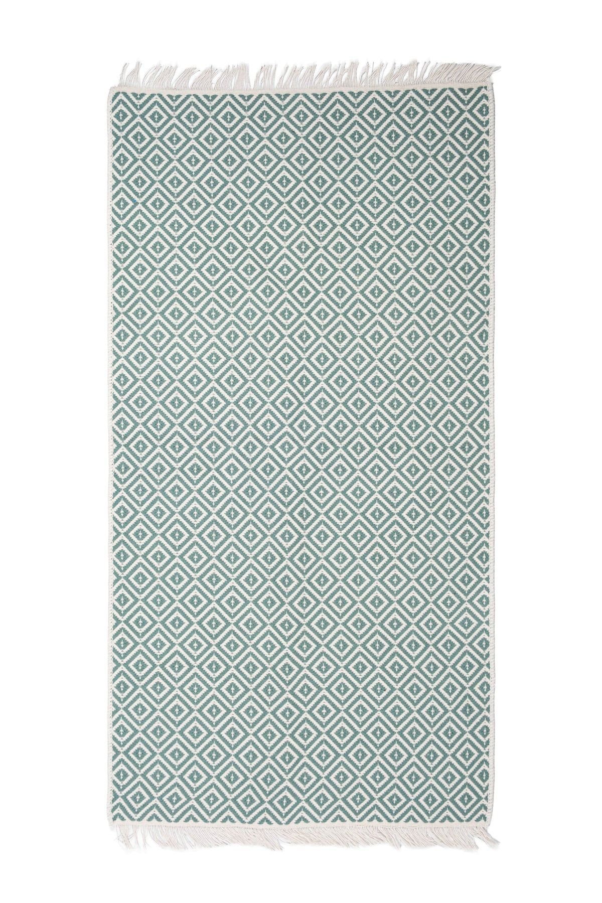 Cotto 80x150cm %100 Pamuk Çift Taraflı Çamaşır Makinesinde Yıkanabilir Saçaklı Kilim Yeşil