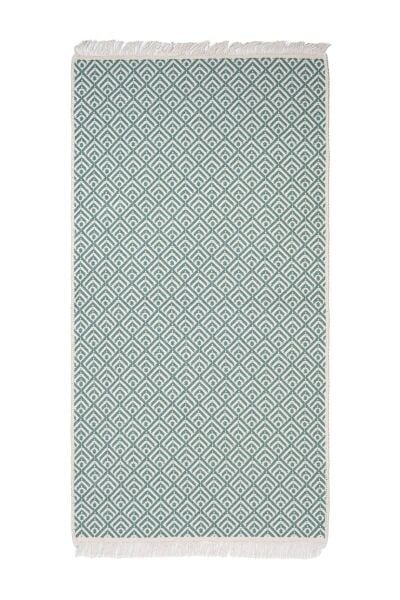 Cotto 80x150cm %100 Pamuk Çift Taraflı Çamaşır Makinesinde Yıkanabilir Saçaklı Kilim Yeşil