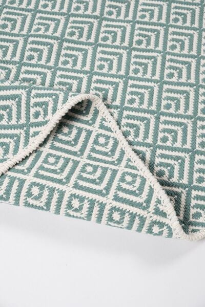 Cotto 80x150cm %100 Pamuk Çift Taraflı Çamaşır Makinesinde Yıkanabilir Saçaklı Kilim Yeşil