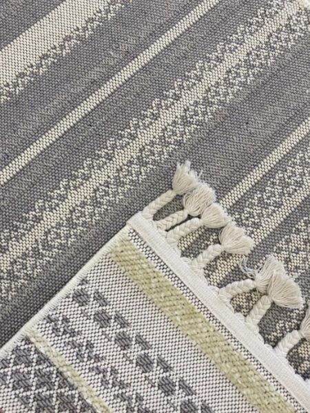 Reform Halı 4801 Meridyen Bej Beyaz Bukle Kabartmalı Örgü Saçaklı Modern Salon Halısı Koridor Hol Halı Yolluk