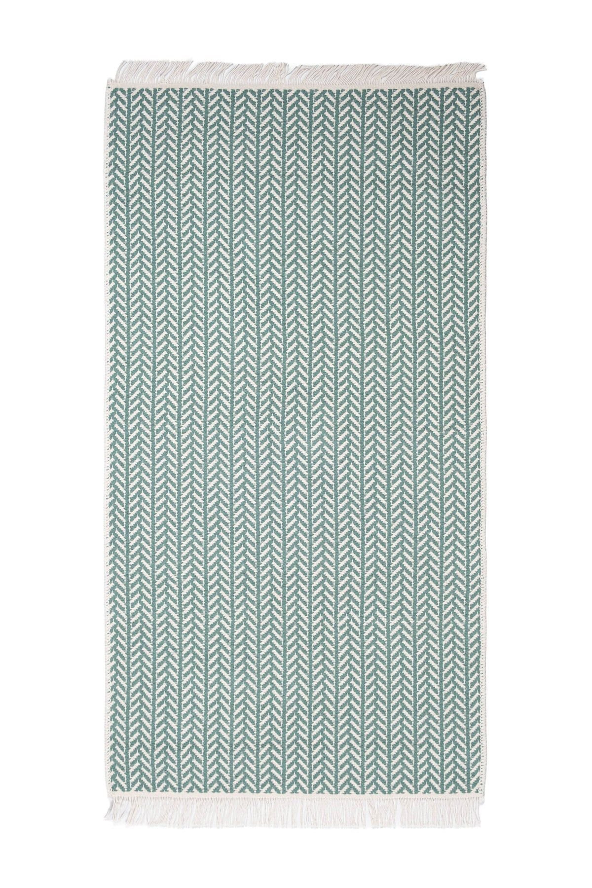 Cotto 80x150cm %100 Pamuk Çift Taraflı Çamaşır Makinesinde Yıkanabilir Saçaklı Kilim Yeşil