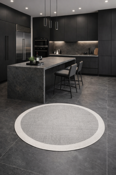 Agra SL02 Sisal Gri Hav Toz Vermez Kolay Temizlenen Yuvarlak Sisal Halı Antre Balkon Mutfak Silinebilir Sisal Kilim