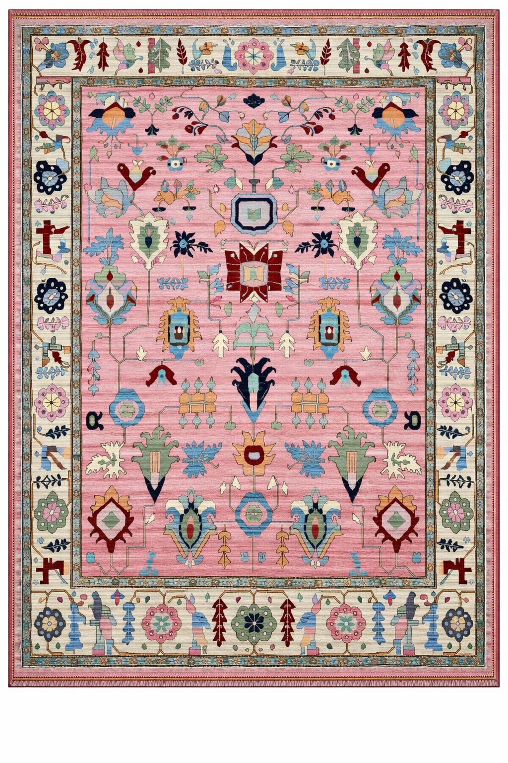 Drom Pamuk Dokuma Taban Kaymaz Şönil Makinede Yıkanabilir Kilim Salon Yatak Odası Mutfak Koridor Yolluk Halı Pembe Otantik Etnik Desenli Halı