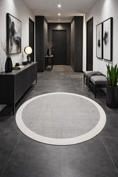 Agra SL02 Sisal Gri Hav Toz Vermez Kolay Temizlenen Yuvarlak Sisal Halı Antre Balkon Mutfak Silinebilir Sisal Kilim