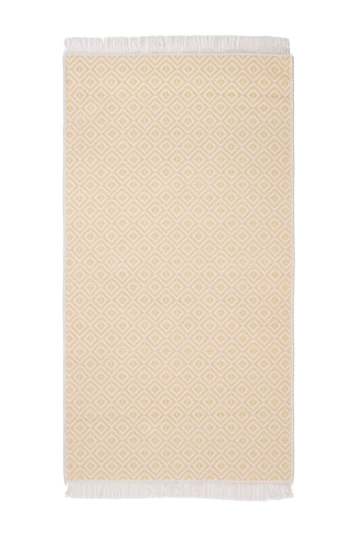 Cotto 80x150cm %100 Pamuk Çift Taraflı Çamaşır Makinesinde Yıkanabilir Saçaklı Kilim Sarı