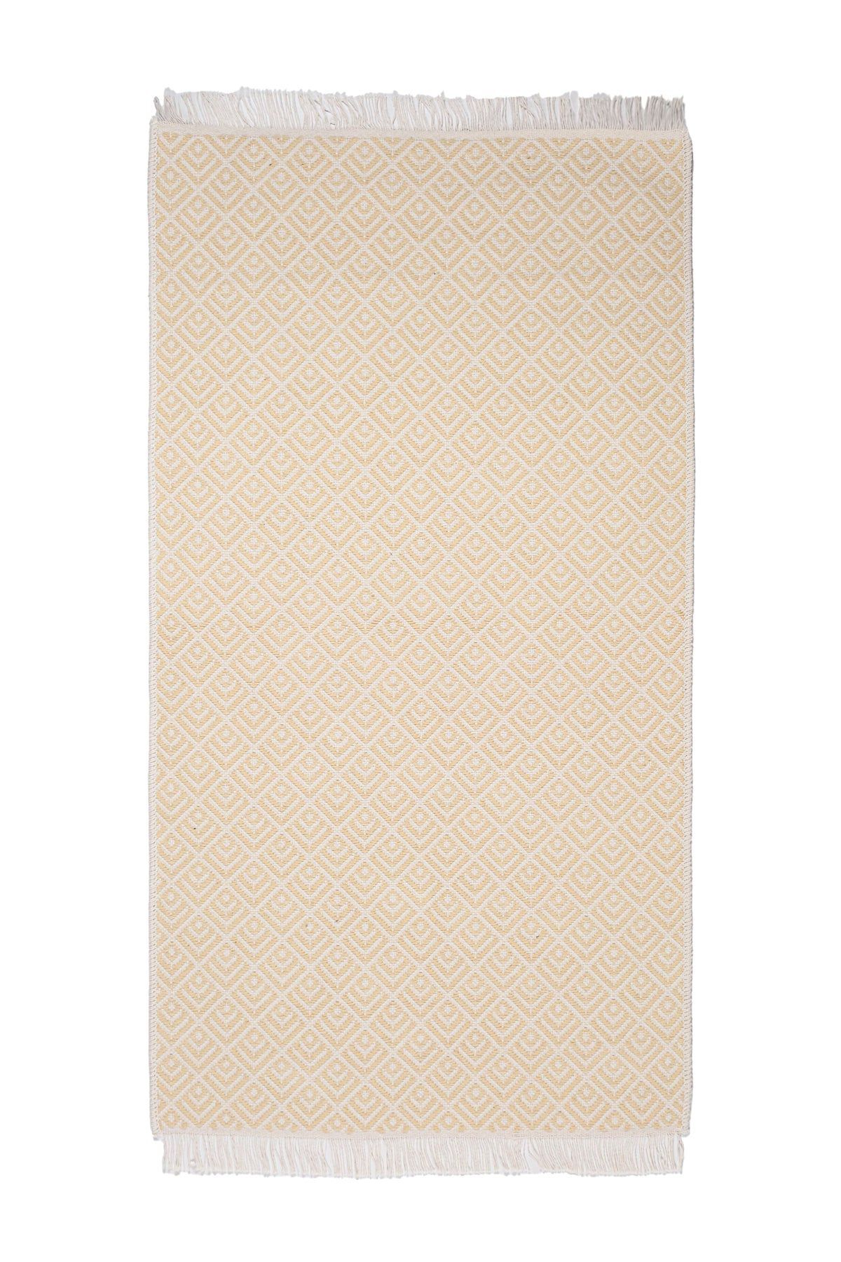 Cotto 80x150cm %100 Pamuk Çift Taraflı Çamaşır Makinesinde Yıkanabilir Saçaklı Kilim Sarı