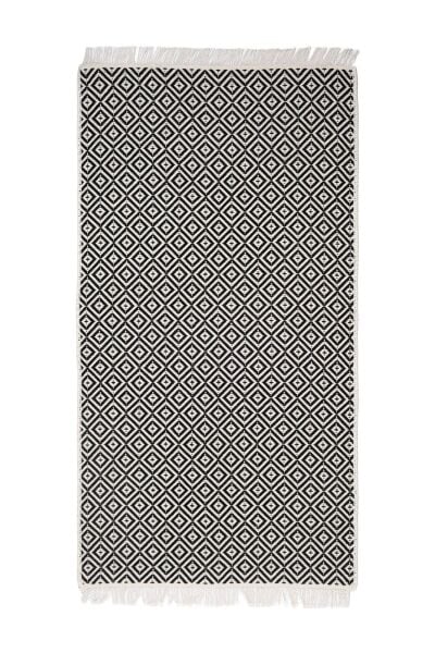 Cotto 80x150cm %100 Pamuk Çift Taraflı Çamaşır Makinesinde Yıkanabilir Saçaklı Kilim Siyah