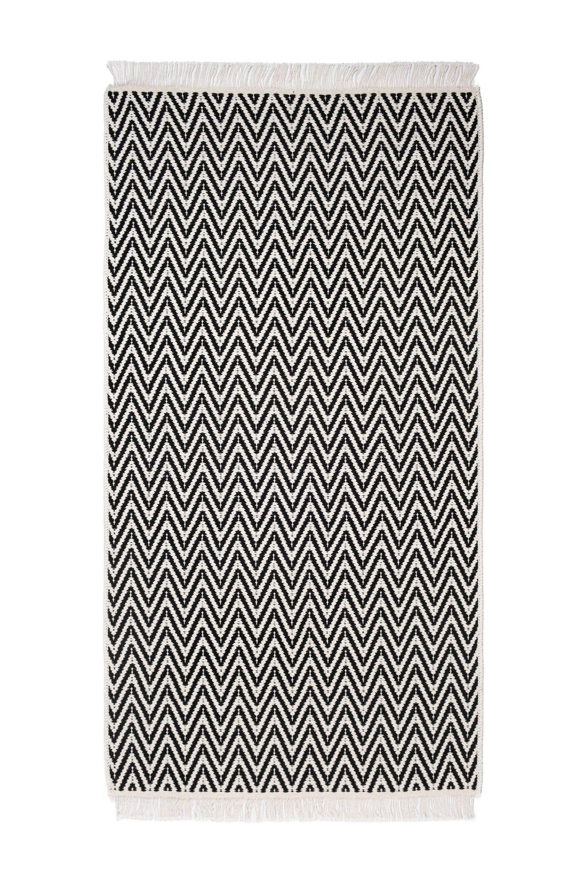 Cotto 80x150cm %100 Pamuk Çift Taraflı Çamaşır Makinesinde Yıkanabilir Saçaklı Kilim Siyah
