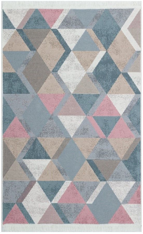 Eko Halı Arya AR 10 Blue Pink Çift Taraflı Yıkanabilir Multi Kilim Hav Toz Vermez Yolluk Mutfak Halısı