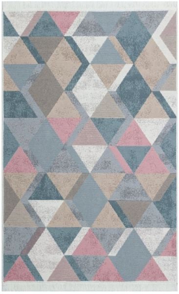 Eko Halı Arya AR 10 Blue Pink Çift Taraflı Yıkanabilir Multi Kilim Hav Toz Vermez Yolluk Mutfak Halısı